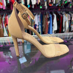 9 Vince Camuto Pointed Nude Ankle Strap Vinyl Toe Strap Heel