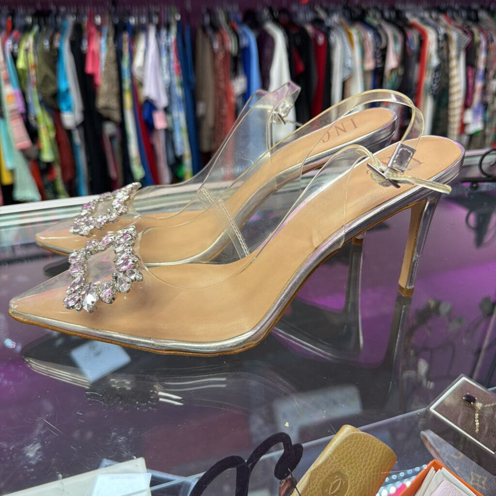 9 INC Slingback Square Rhinestone Pointed Heel