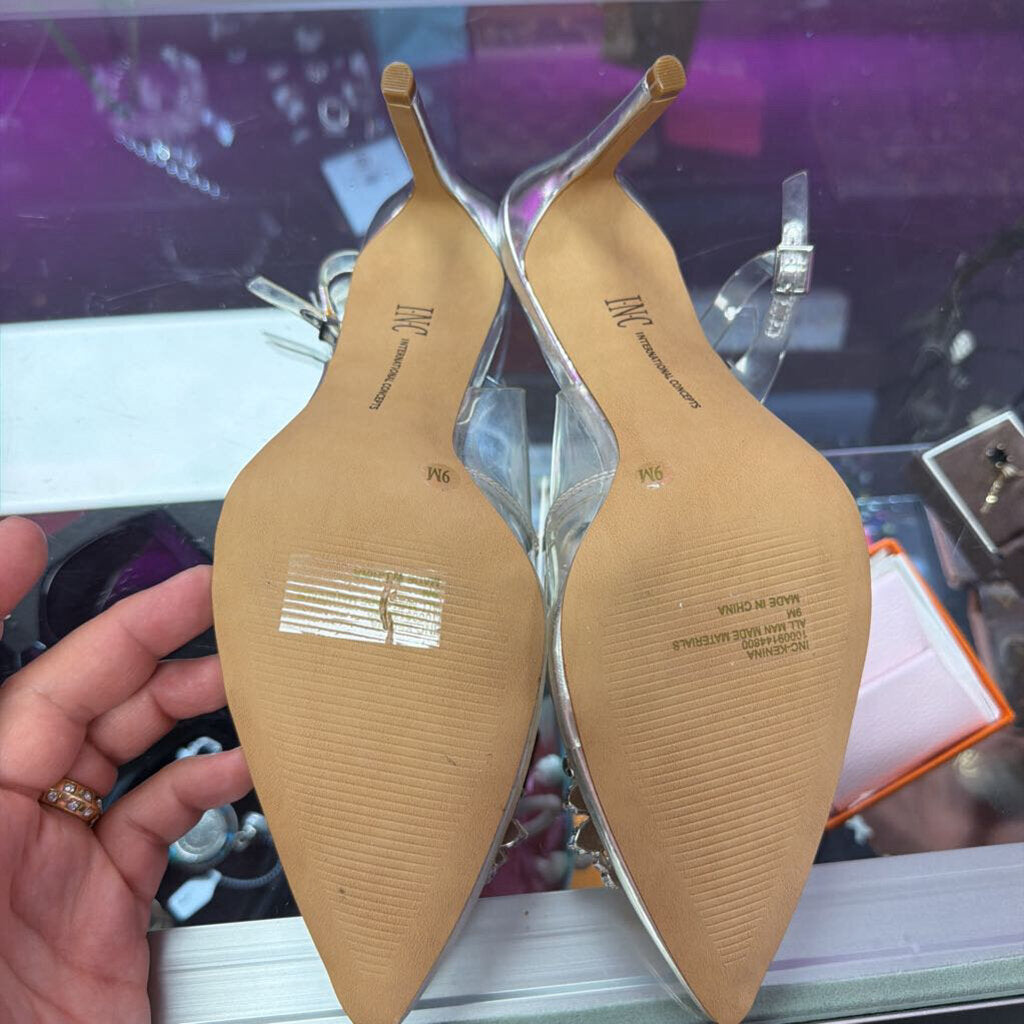 9 INC Slingback Square Rhinestone Pointed Heel