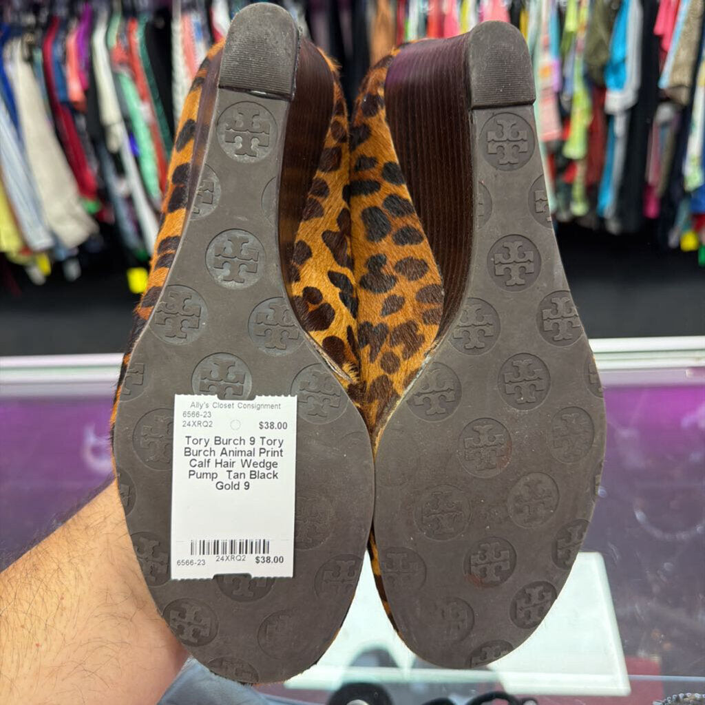 9 Tory Burch Animal Print Calf Hair Wedge Pump