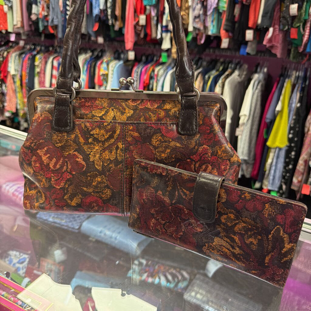 Patricia Nash Rora Frame Satchel in Golden Rustic Forrest As with Wallet