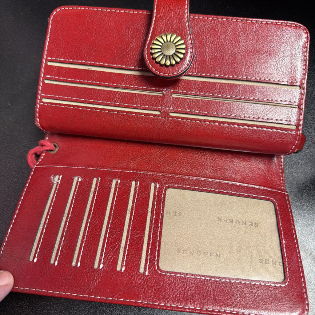 Sendefn RFID Blocking Leather Brown Clutch Wallet Long Purse Large Capacity