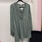 LG Entro Gauze Solid Tunic Lace Up Front Ruffle Trim Smocked Bodice