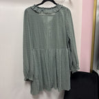 LG Entro Gauze Solid Tunic Lace Up Front Ruffle Trim Smocked Bodice