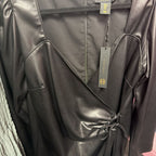 LG House of Harlow 1960 NWT Vegan Leather Mini Dress Square Neckline Long Sleeve Side Tie Wrap