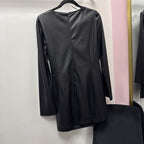 LG House of Harlow 1960 NWT Vegan Leather Mini Dress Square Neckline Long Sleeve Side Tie Wrap