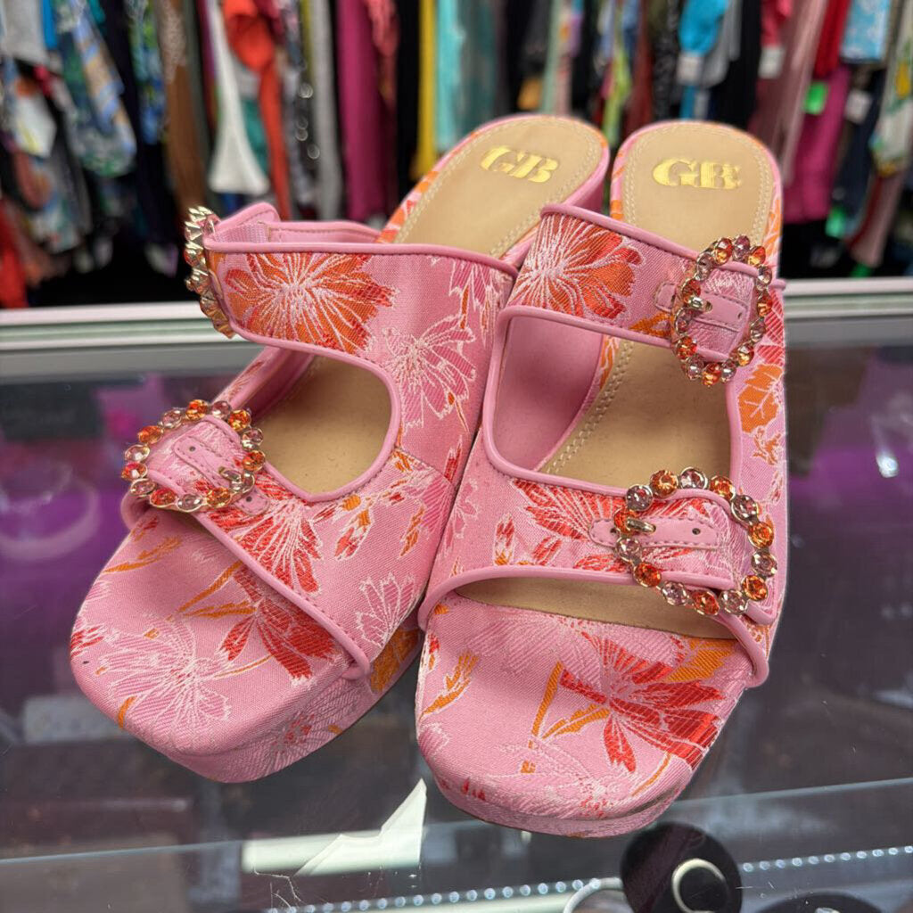 10 Gianni Bini Platform Dbl Buckle Floral Block Heel Sandals
