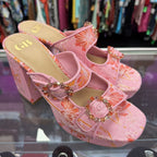 10 Gianni Bini Platform Dbl Buckle Floral Block Heel Sandals