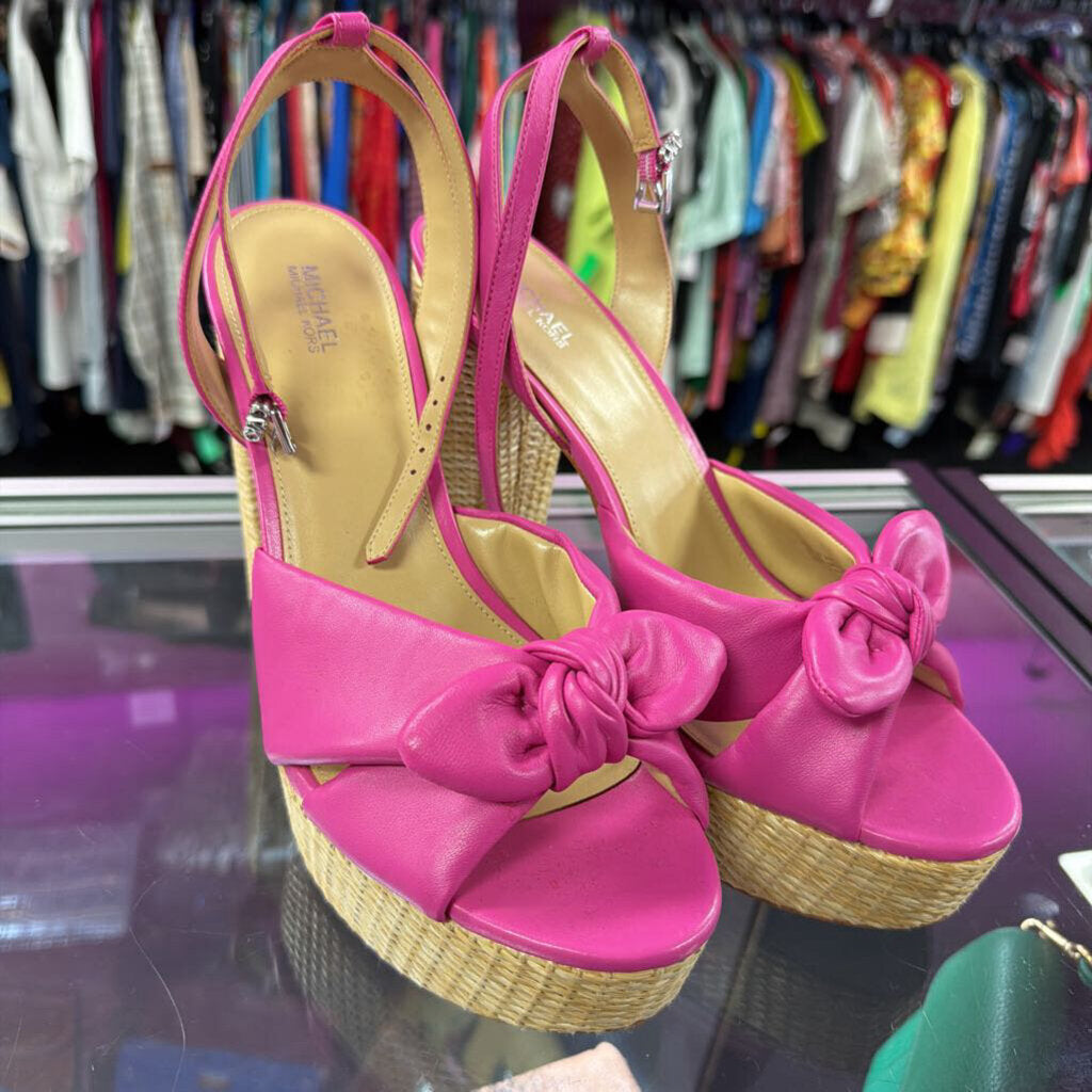 10 Michael Kors Sadie Leather Bow Platform Sandal Chunky Woven Block Heel