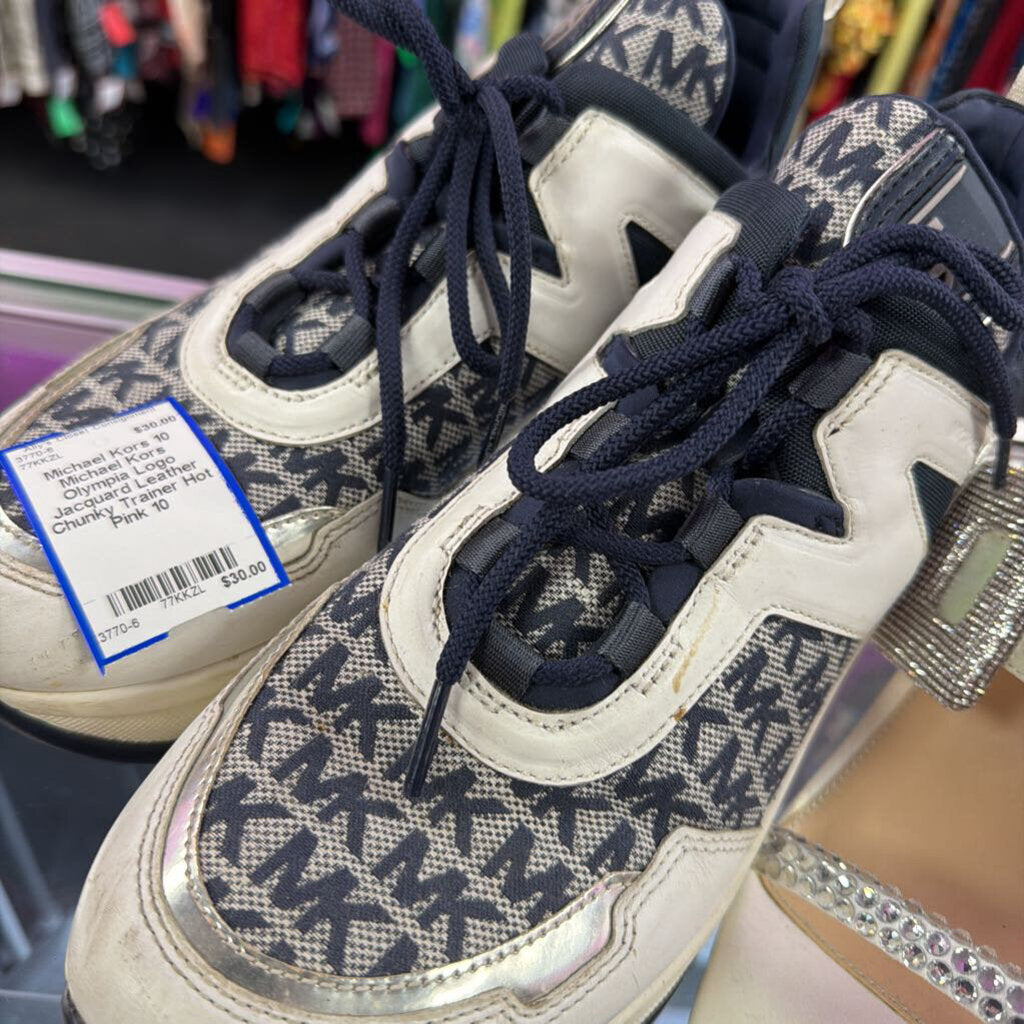 10 Michael Kors Olympia Logo Jacquard Leather Chunky Trainer