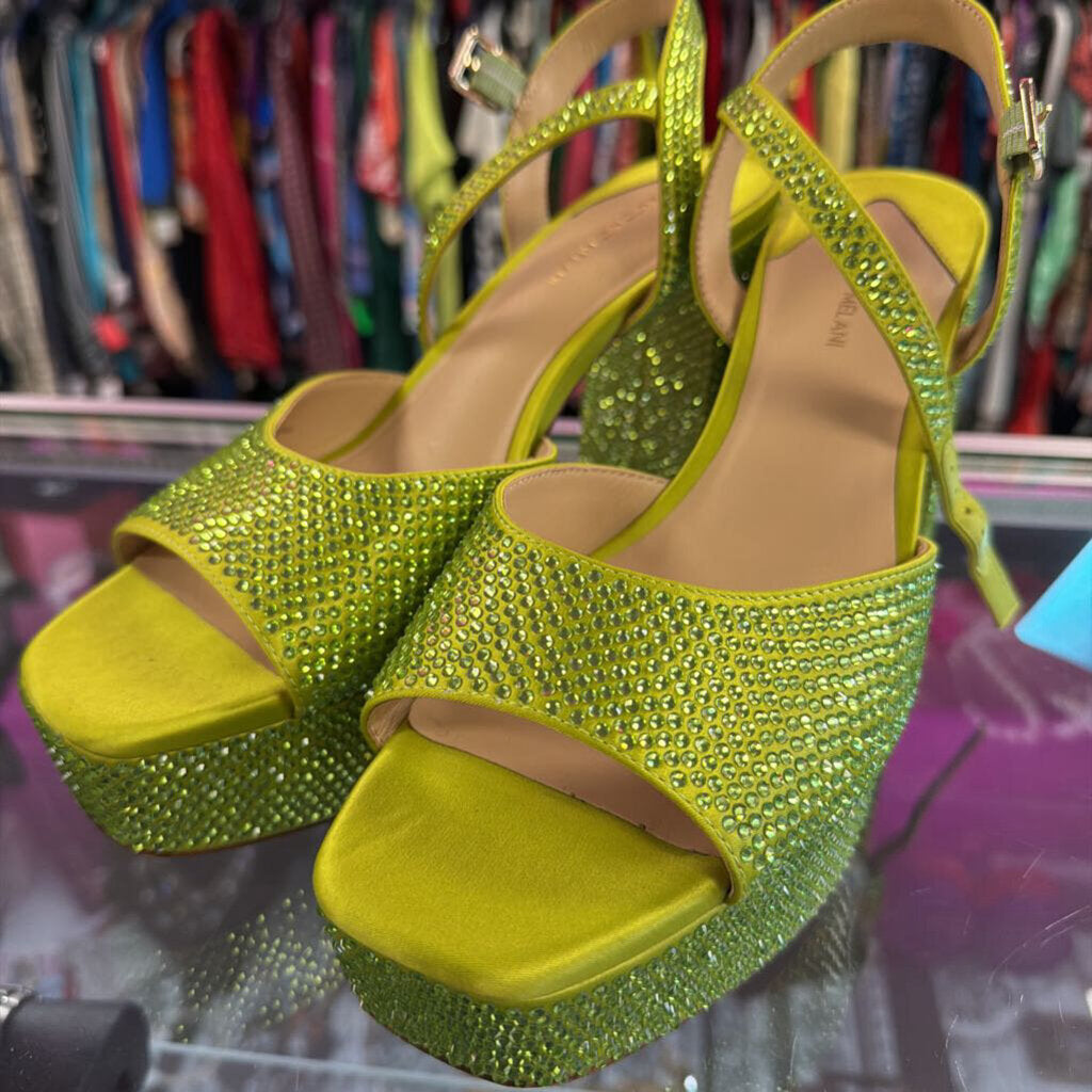 10 Antonio Melani Babs Rhinestone Satin Platform Block Heel Sandal