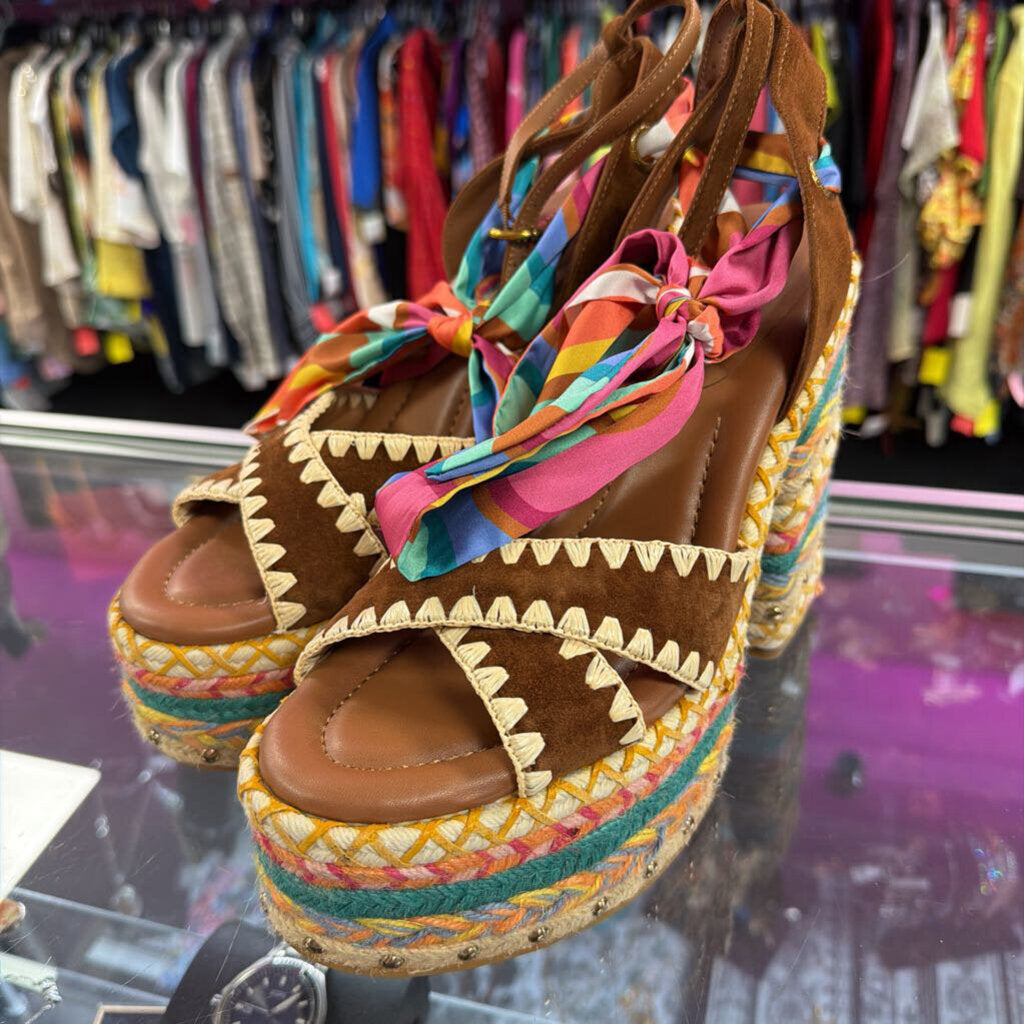 10 Kurt Geiger London Chelsea Scarf Woven Rope Colorful Platform Suede Detail Sandals