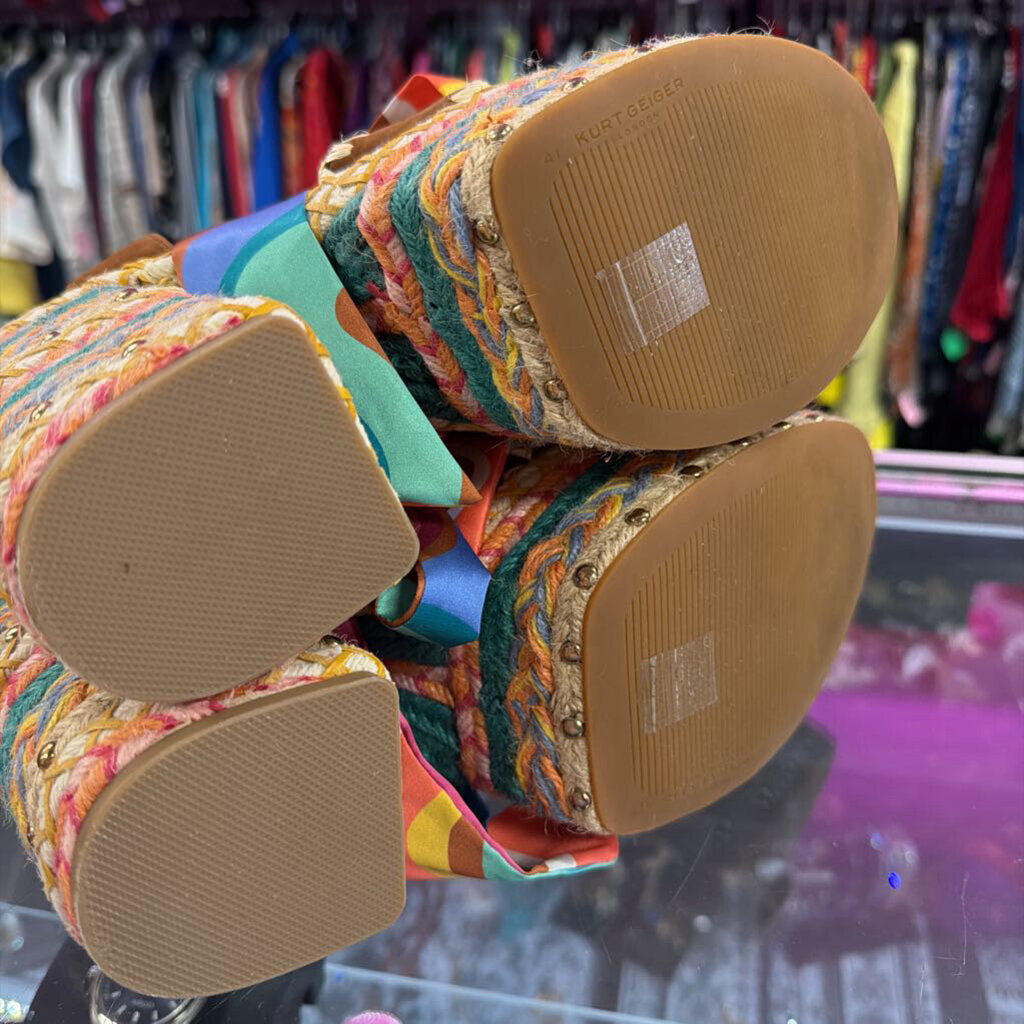 10 Kurt Geiger London Chelsea Scarf Woven Rope Colorful Platform Suede Detail Sandals