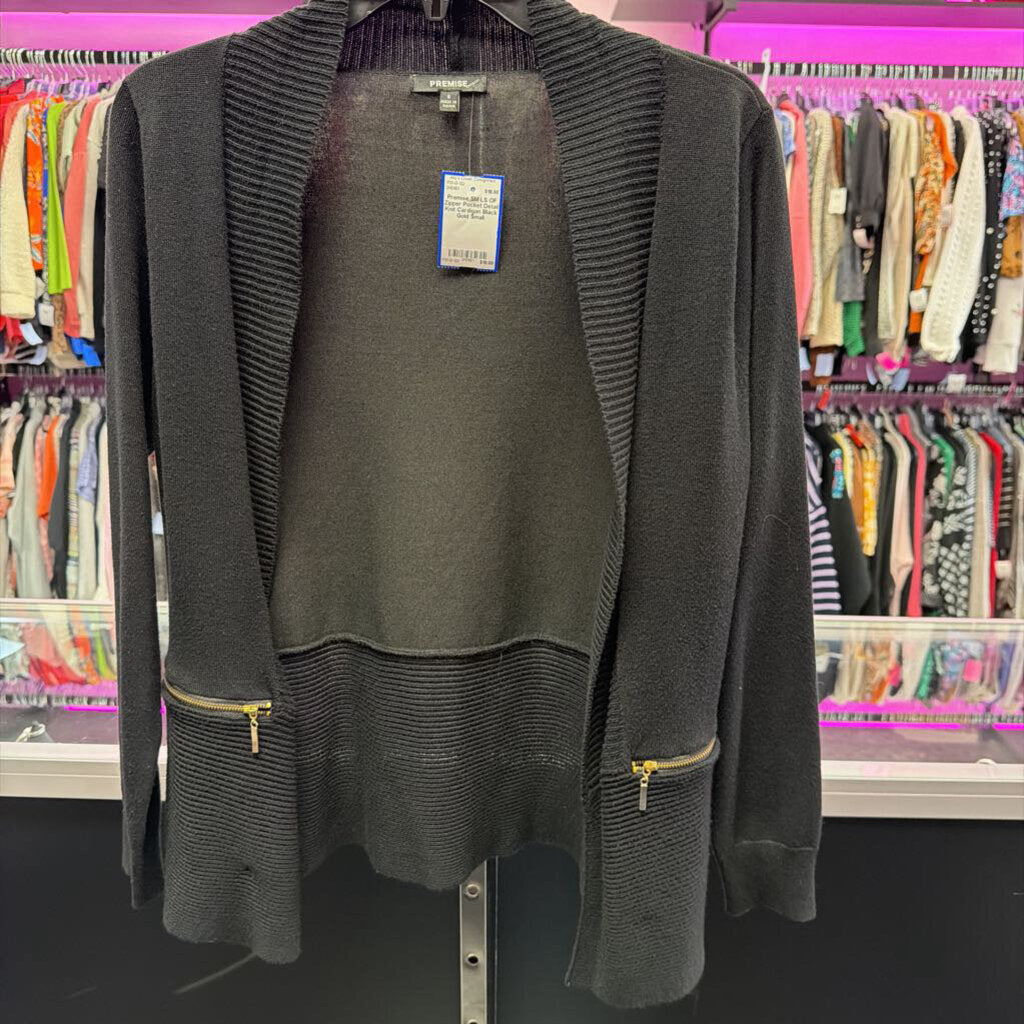 SM LS OF Zipper Pocket Detail Knit Cardigan