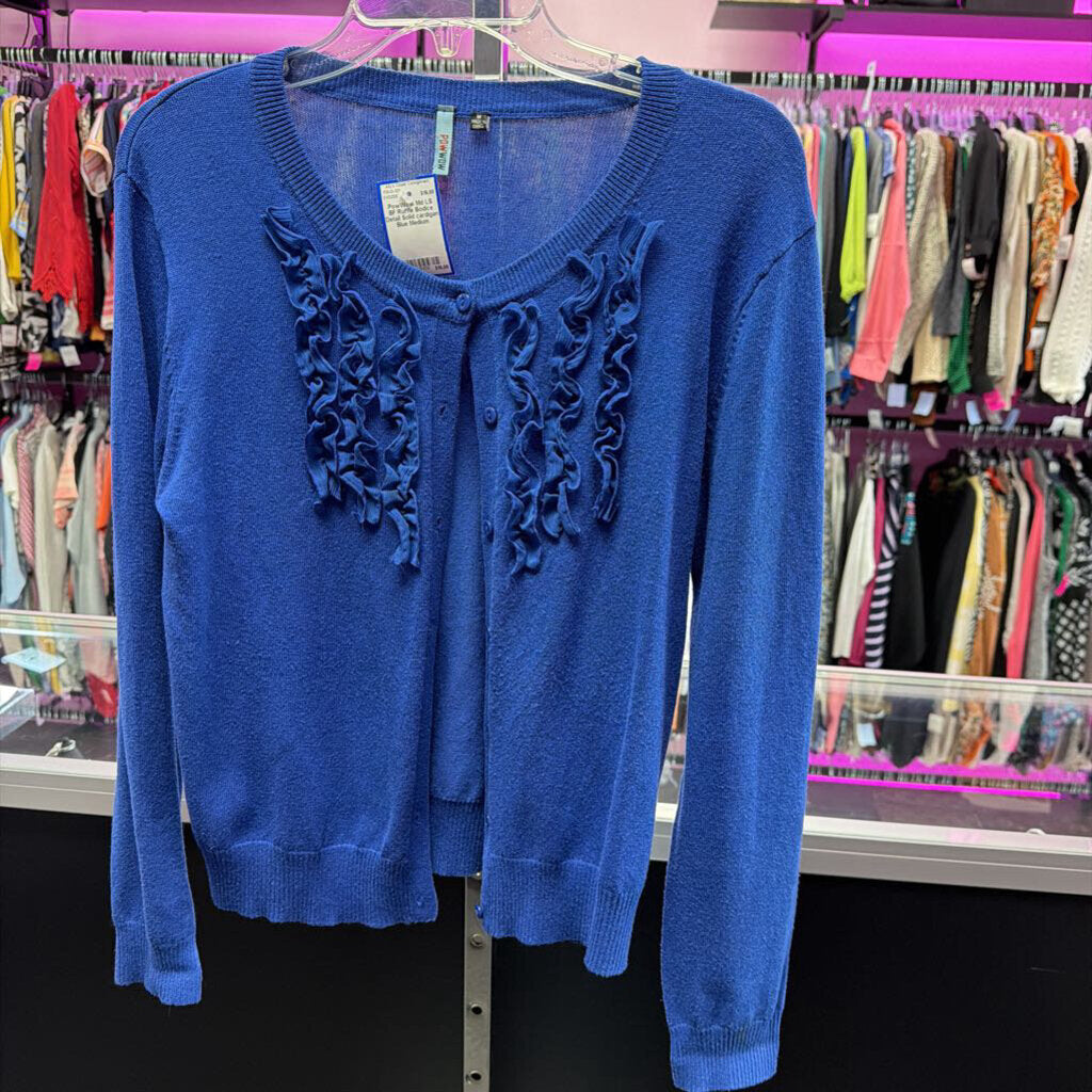 Md LS BF Ruffle Bodice Detail Solid cardigan