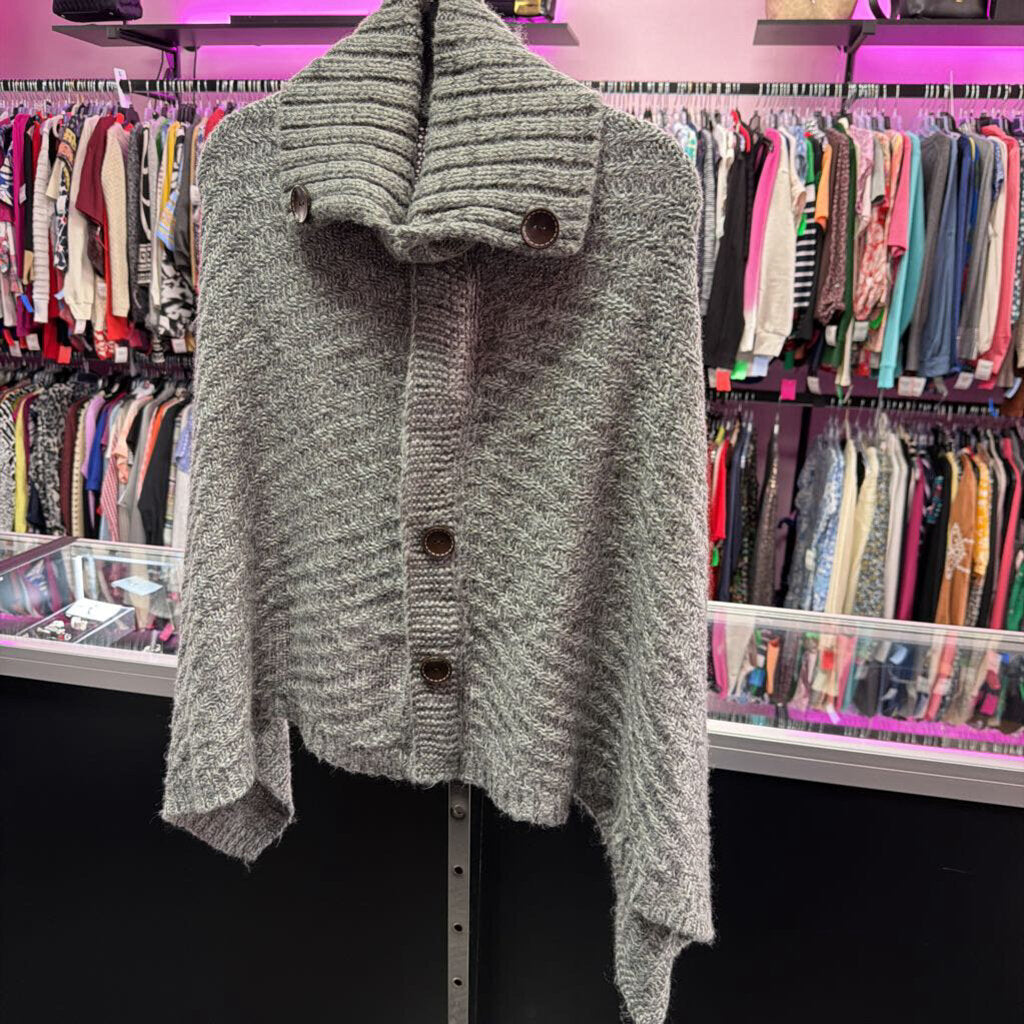 OS Cable Knit Button Detail Chunky Poncho