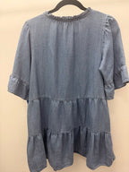 LG R/L/S Layered V Drawstring Denim Dress