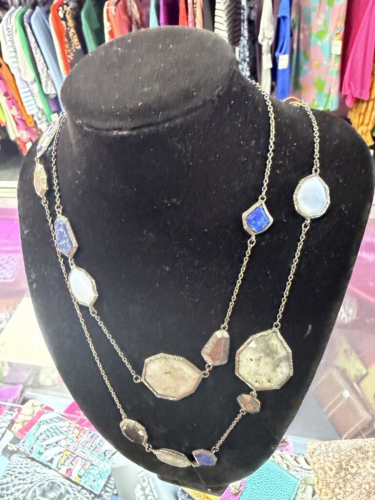 Silpada Vintage "Lapis of Luxury" Necklace N3093 Lapis, Labradorite, Glass & Chalcedony