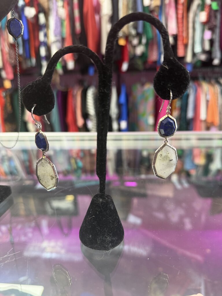 Silpada Vintage "Lapis of Luxury" Lapis, Labradorite & Chalcedony Earrings W3145