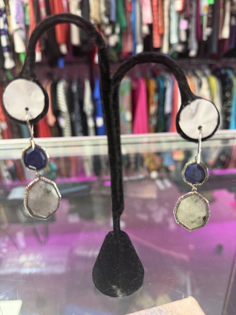 Silpada Vintage "Lapis of Luxury" Lapis, Labradorite & Chalcedony Earrings W3145