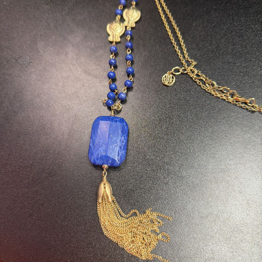 Lilly Pulitzer Coastal Tassel Necklace in Bomber Blue Semi Precious Stone