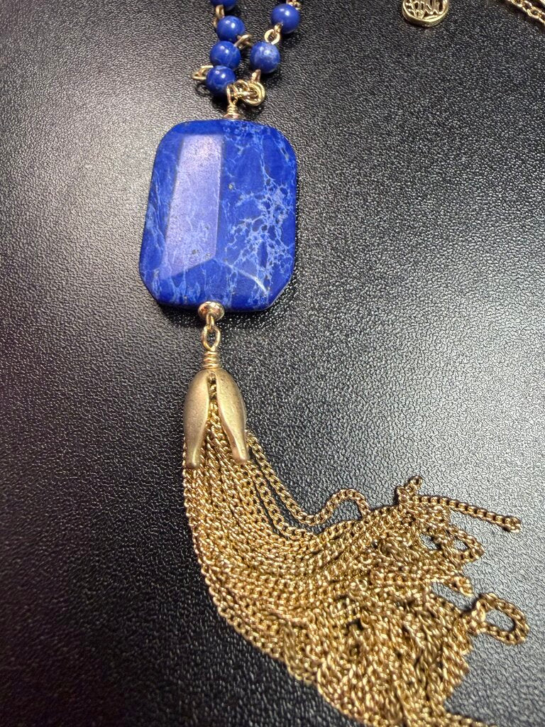 Lilly Pulitzer Coastal Tassel Necklace in Bomber Blue Semi Precious Stone