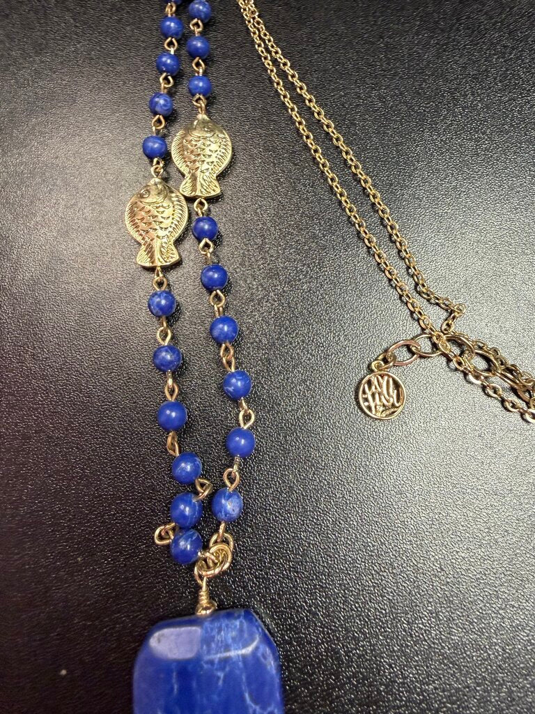 Lilly Pulitzer Coastal Tassel Necklace in Bomber Blue Semi Precious Stone