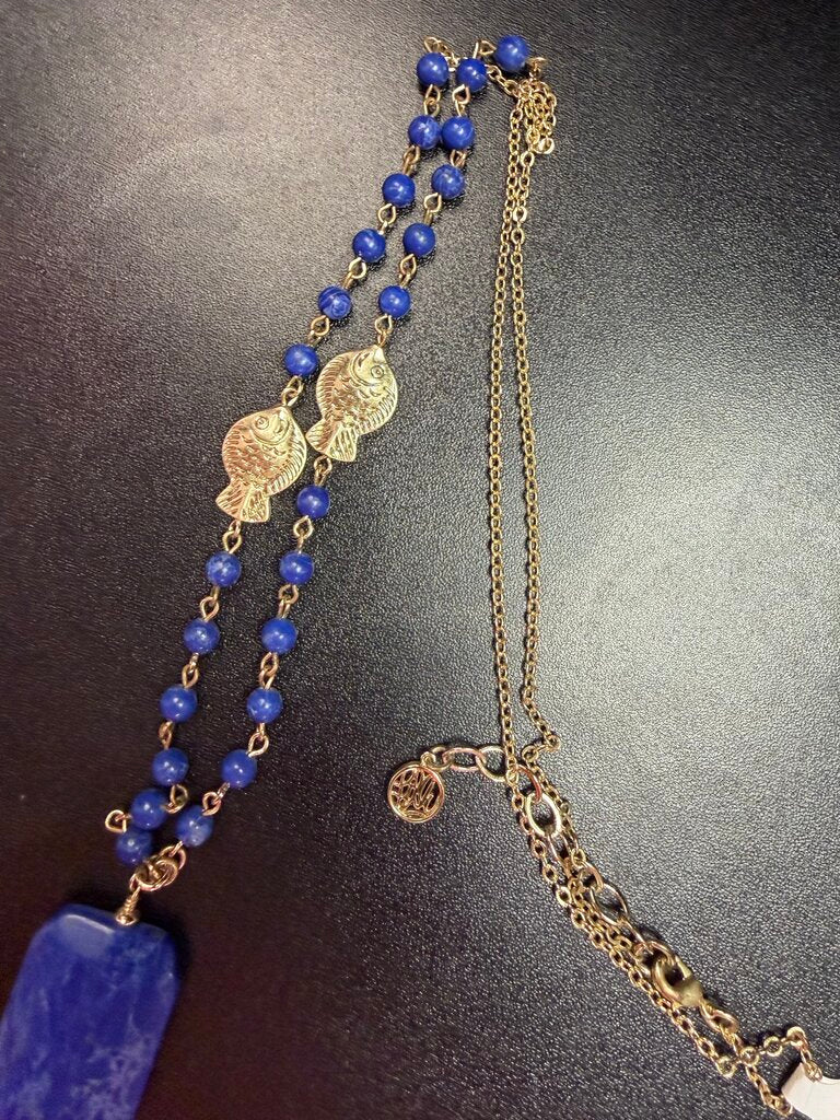 Lilly Pulitzer Coastal Tassel Necklace in Bomber Blue Semi Precious Stone