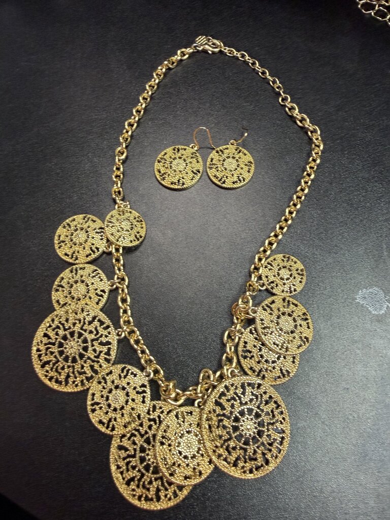 Talbots Vintage Filigree Medallion Necklace & Earring Set