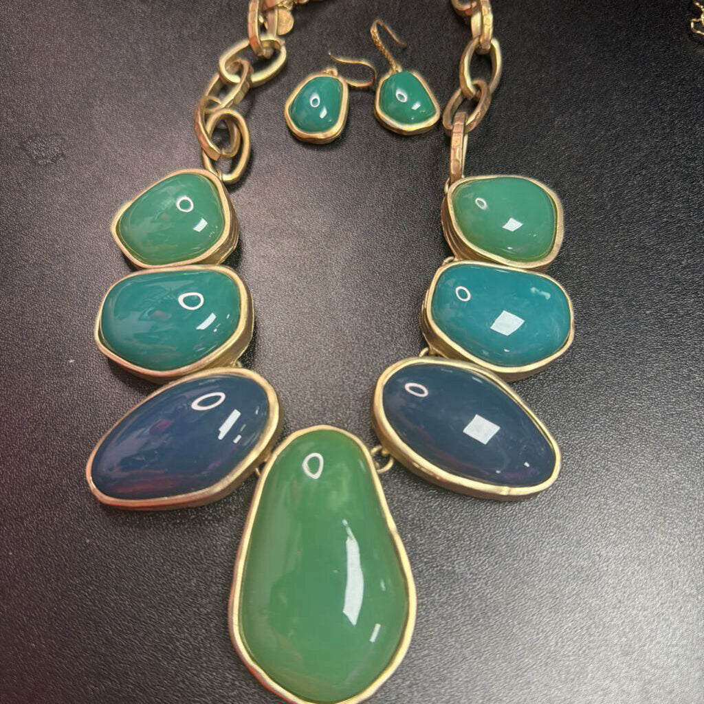 Talbots Blue & Green Cabochon Statement Set