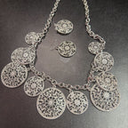 Talbots Vintage Filigree Medallion Necklace & Earring Set