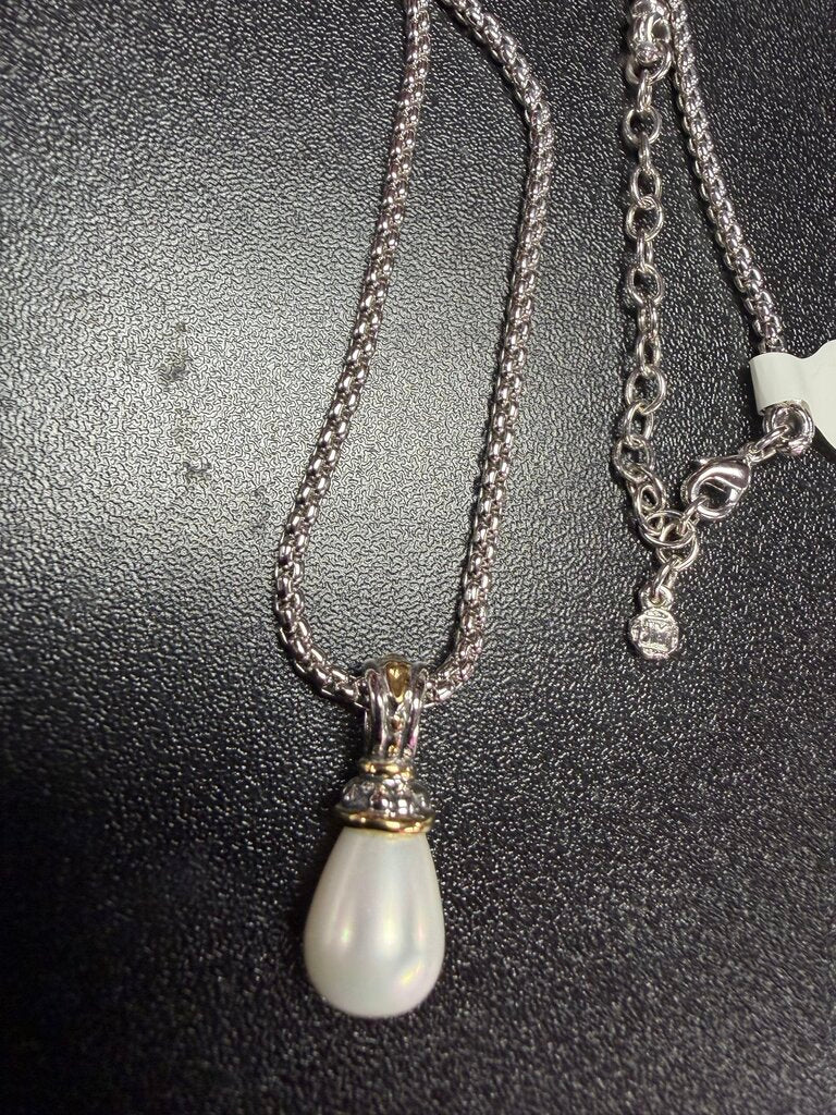 John Medeiros Ocean Images Collection 12mm Pearl Drop Necklace Wheat Chain