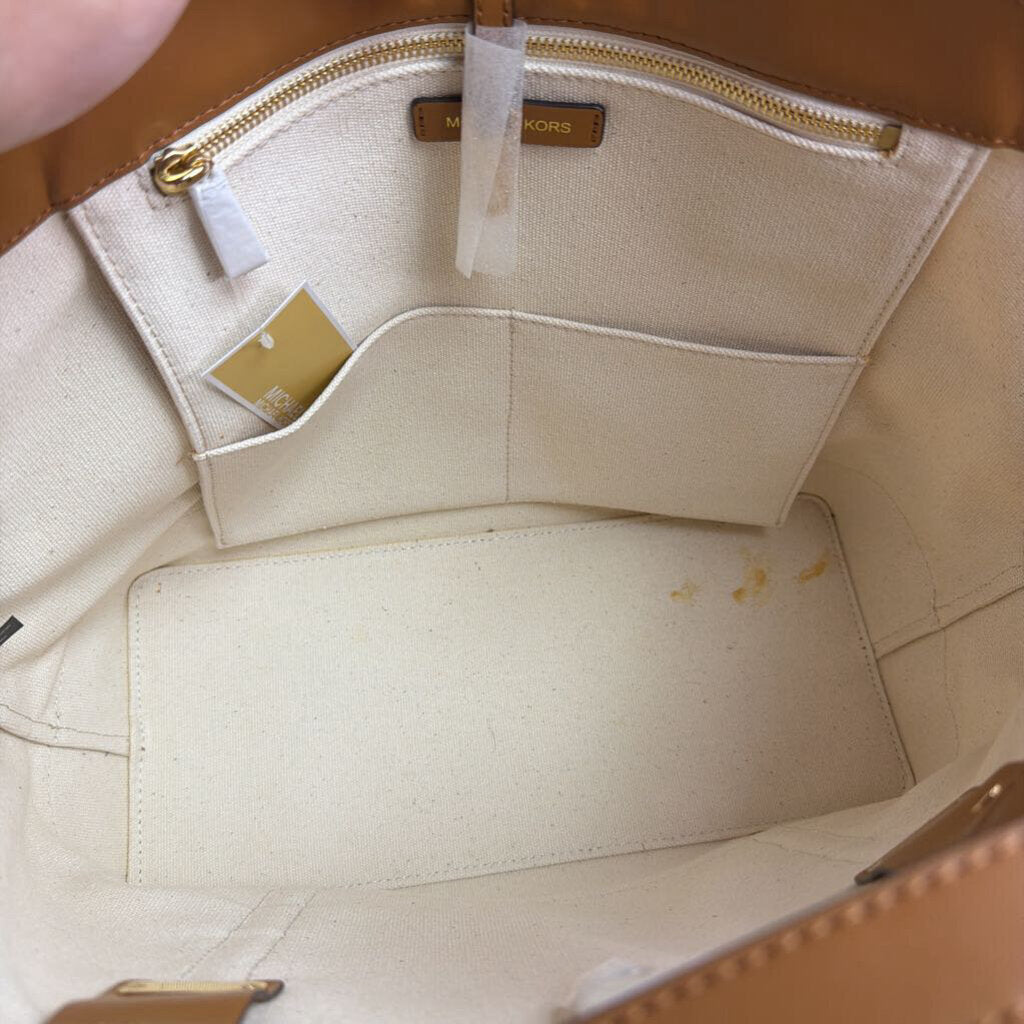Michael Kors Marie Cage Leather Canvas Tote