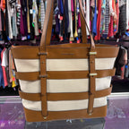 Michael Kors Marie Cage Leather Canvas Tote