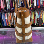 Michael Kors Marie Cage Leather Canvas Tote