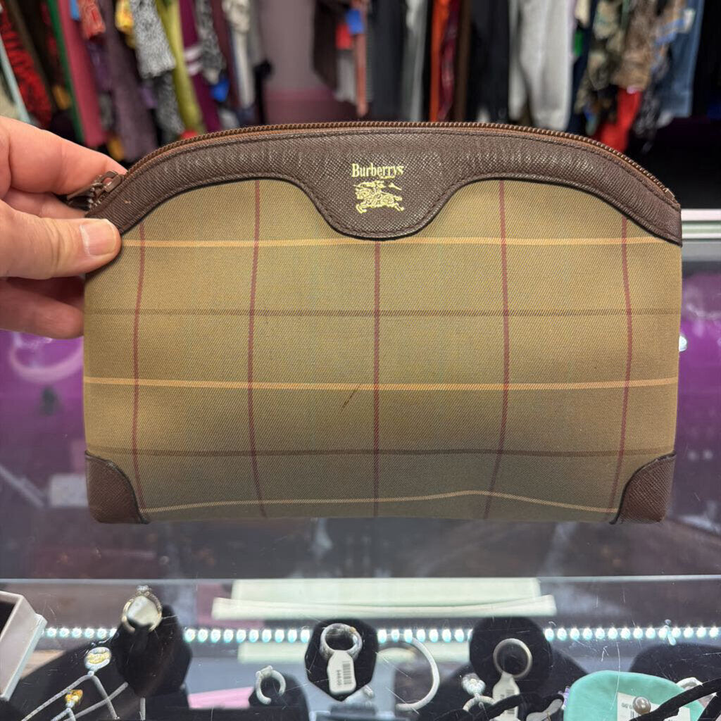 Burberrys Vintage Windowpane Check Zip Pouch/Clutch