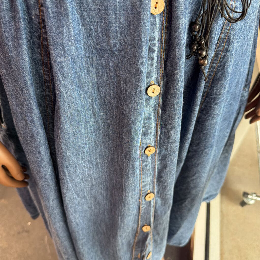 1X Sless BF Denim Maxi SW Dbl Pocket Cloth Belt Dress (Belt in pic is not included)