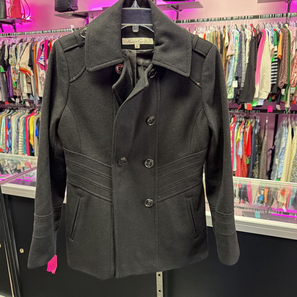8 Dbl Breasted Solid Wool Blend Pea Coat