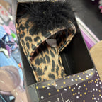 XL INC International Concepts NIB Fringe Pom Animal Print Slide