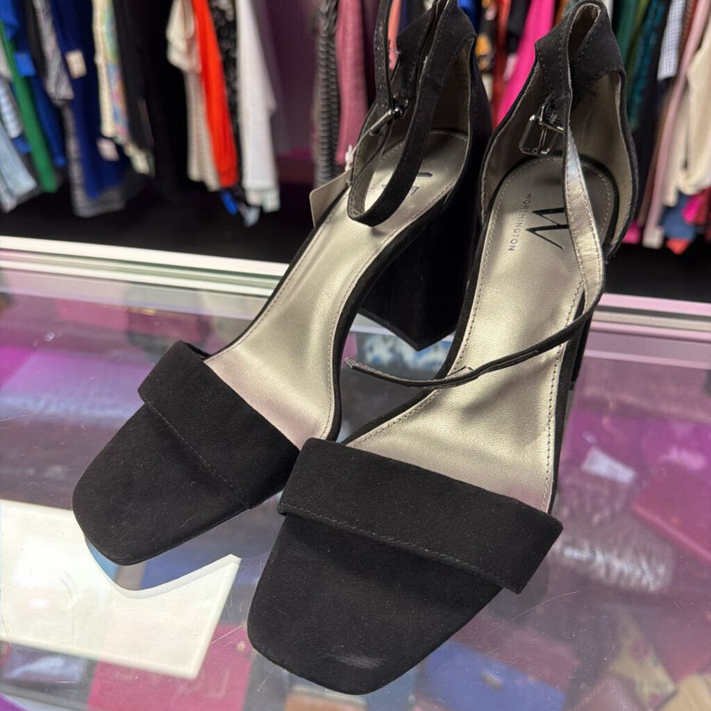 8 Worthington NWT Faux Suede Open Toe Ankle Strap Block Heel