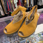 6.5/37 Fly London Yala Ankle Strap Peep-Toe Leather Wedge Sandal
