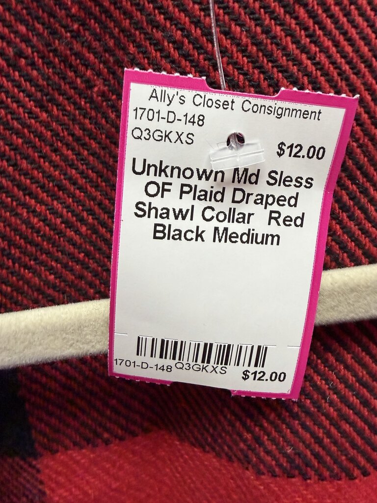 Md Sless OF Plaid Draped Shawl Collar