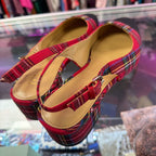 8 J Crew Tartan Low-Heel Black Toe Cap Slingbacks