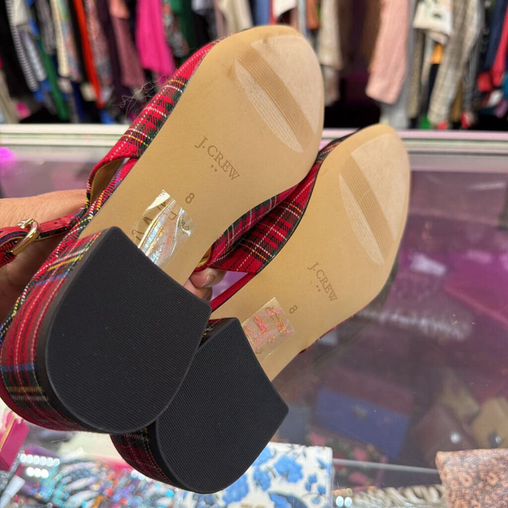 8 J Crew Tartan Low-Heel Black Toe Cap Slingbacks
