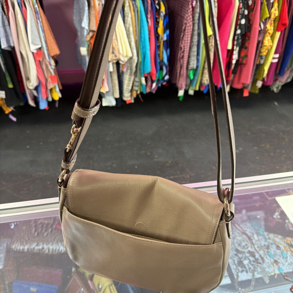 Coach Taylor Leather Mini Flap Crossbody Bag Taupe/Olive Gray