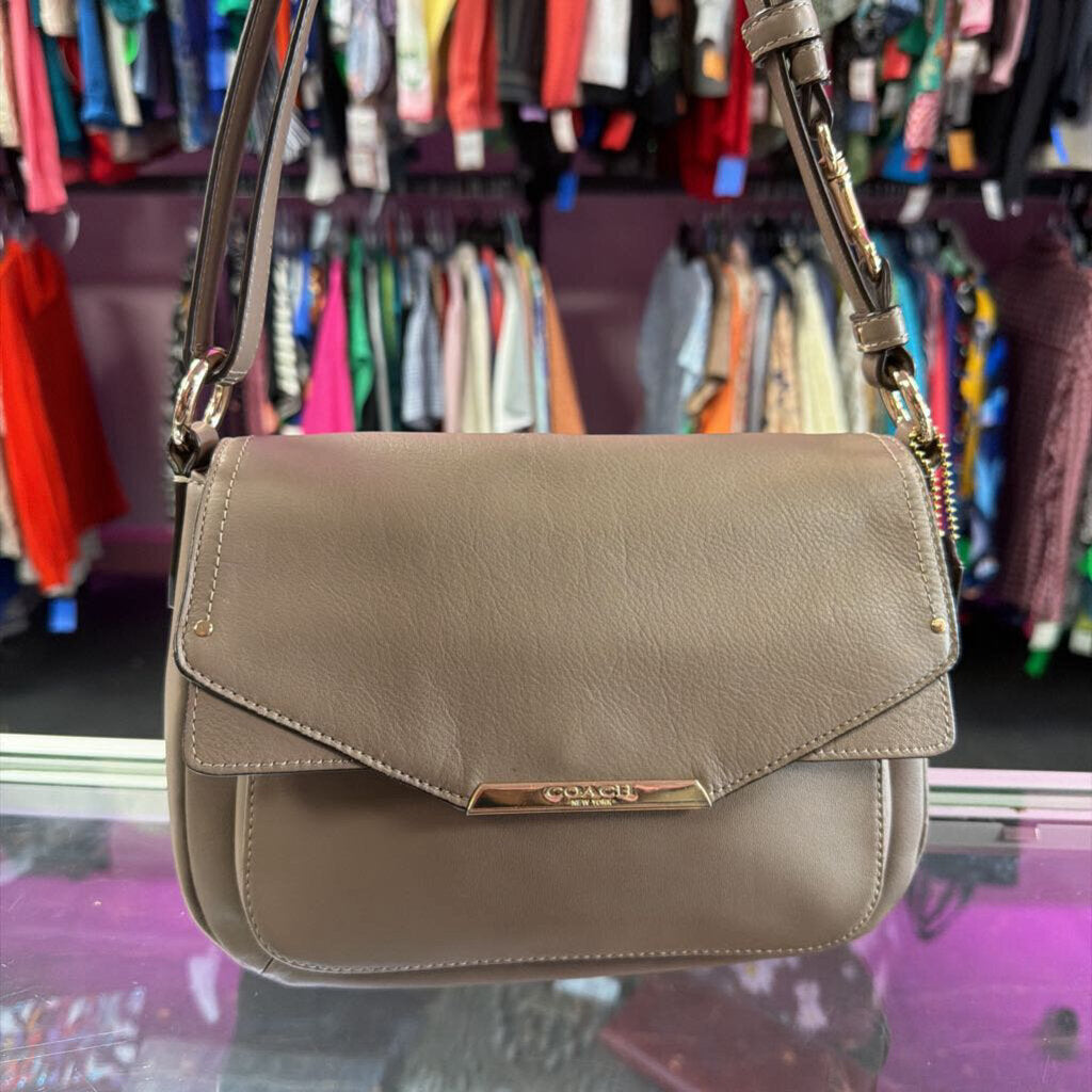 Coach Taylor Leather Mini Flap Crossbody Bag Taupe/Olive Gray