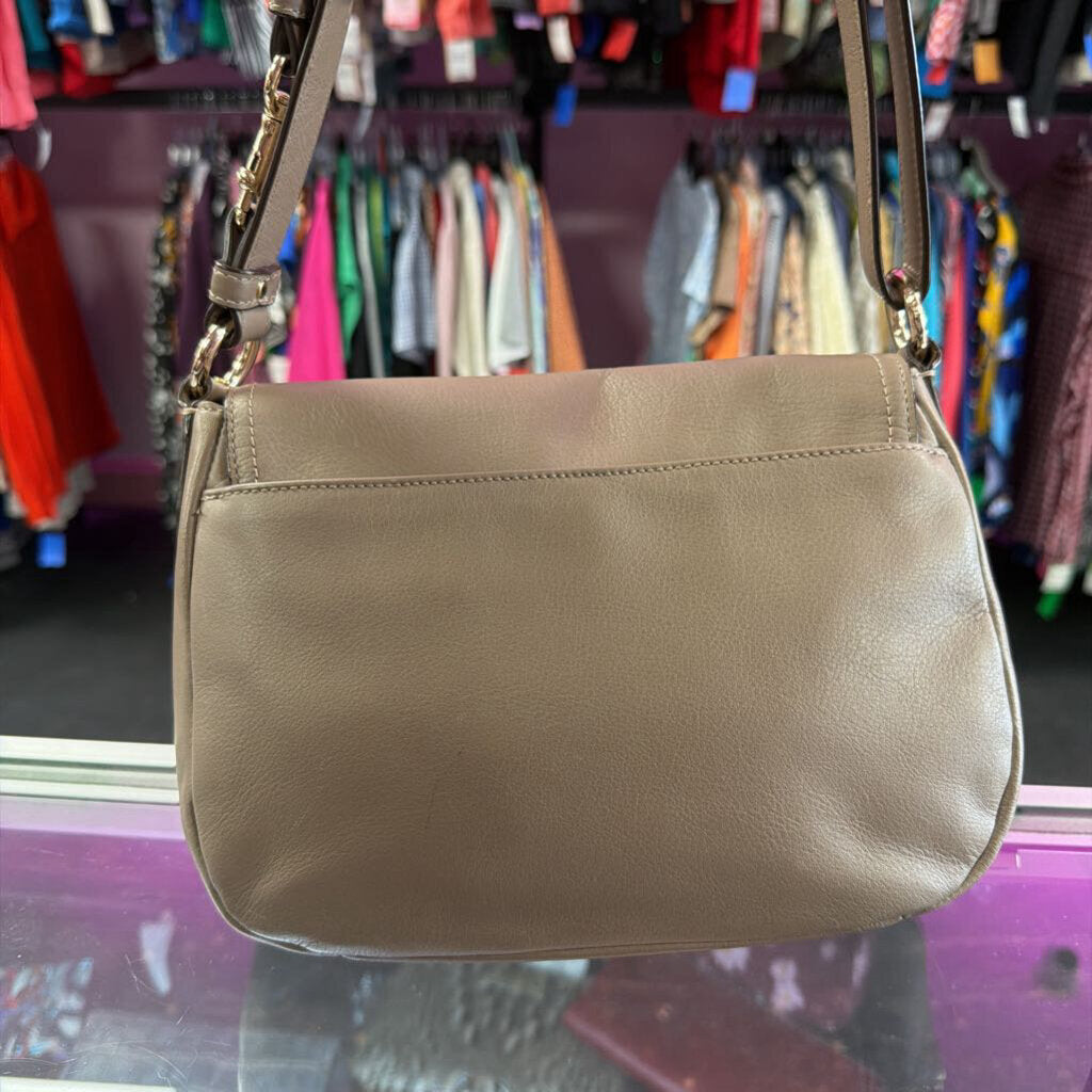 Coach Taylor Leather Mini Flap Crossbody Bag Taupe/Olive Gray