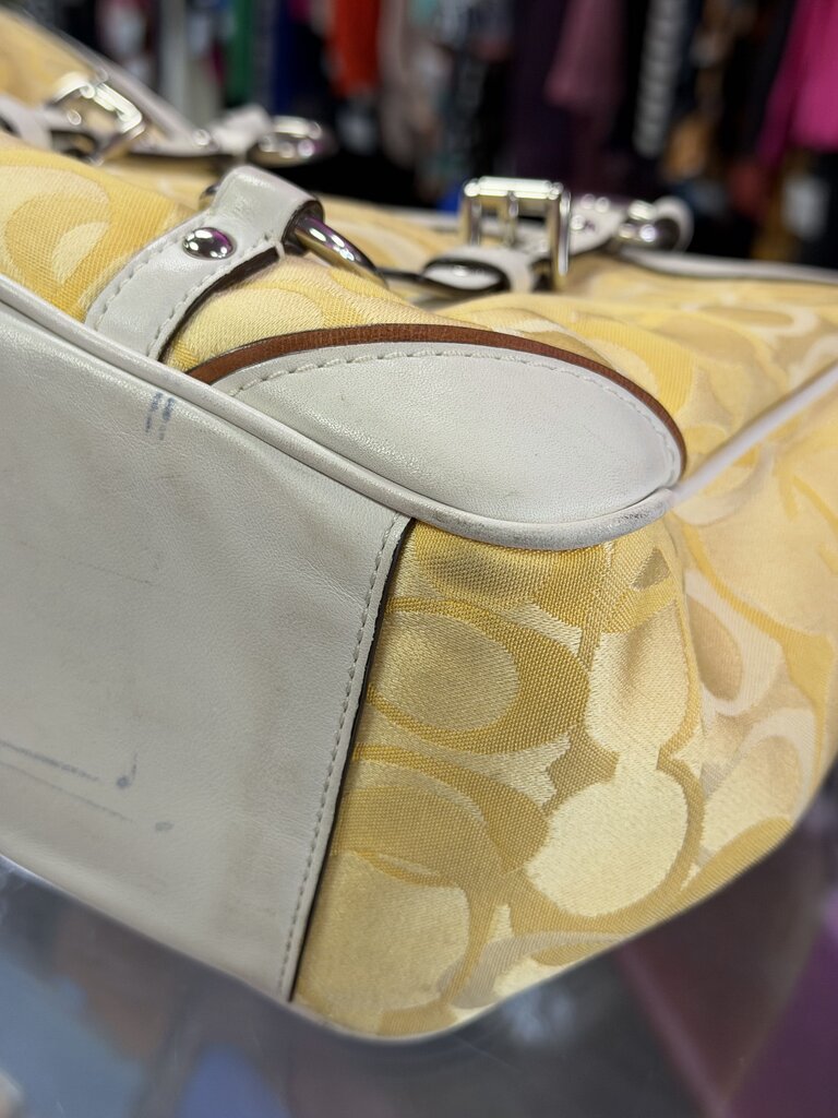 Coach Vintage Signature Gallery Tote As Is F15669 Signature Jacquard Leather Trim