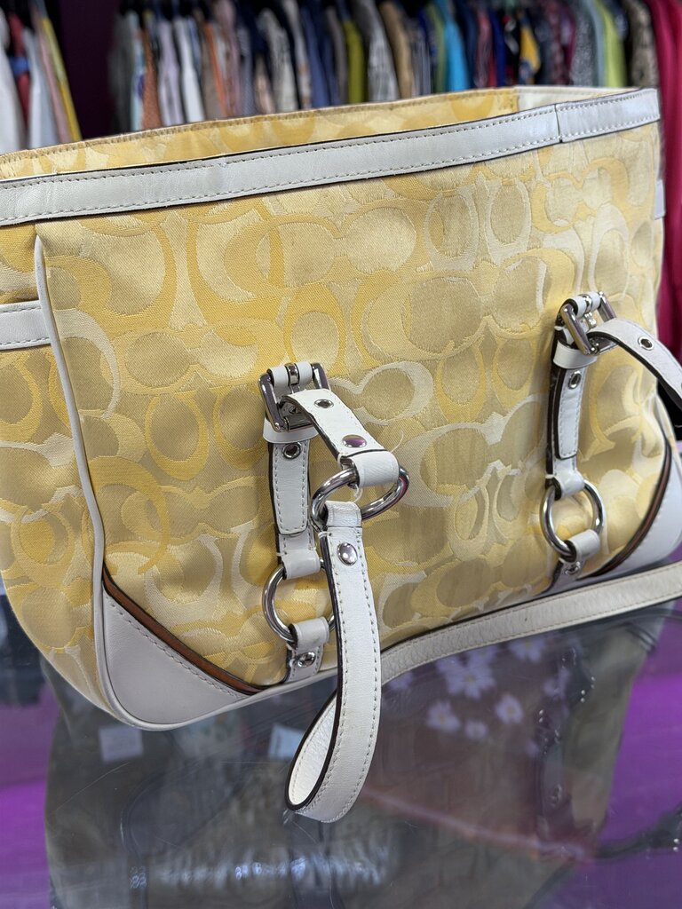 Coach Vintage Signature Gallery Tote As Is F15669 Signature Jacquard Leather Trim