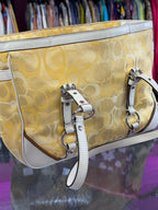 Coach Vintage Signature Gallery Tote As Is F15669 Signature Jacquard Leather Trim